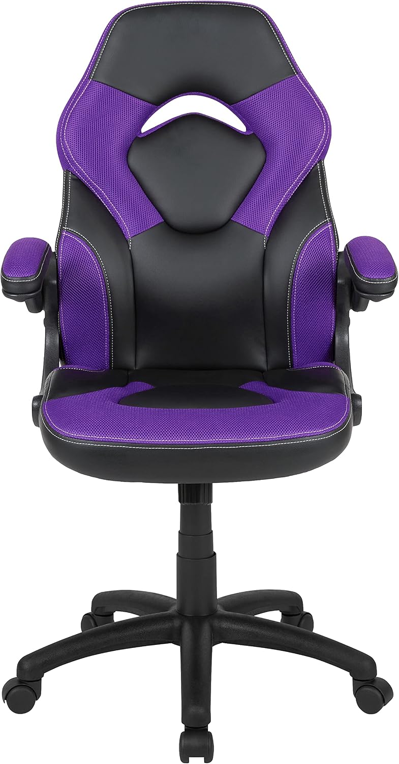 Flash Furniture X10 Gaming Chair Racing Office Ergonomic Computer PC Adjustable Swivel Chair with Flip-up Arms, Purple/Black LeatherSoft
