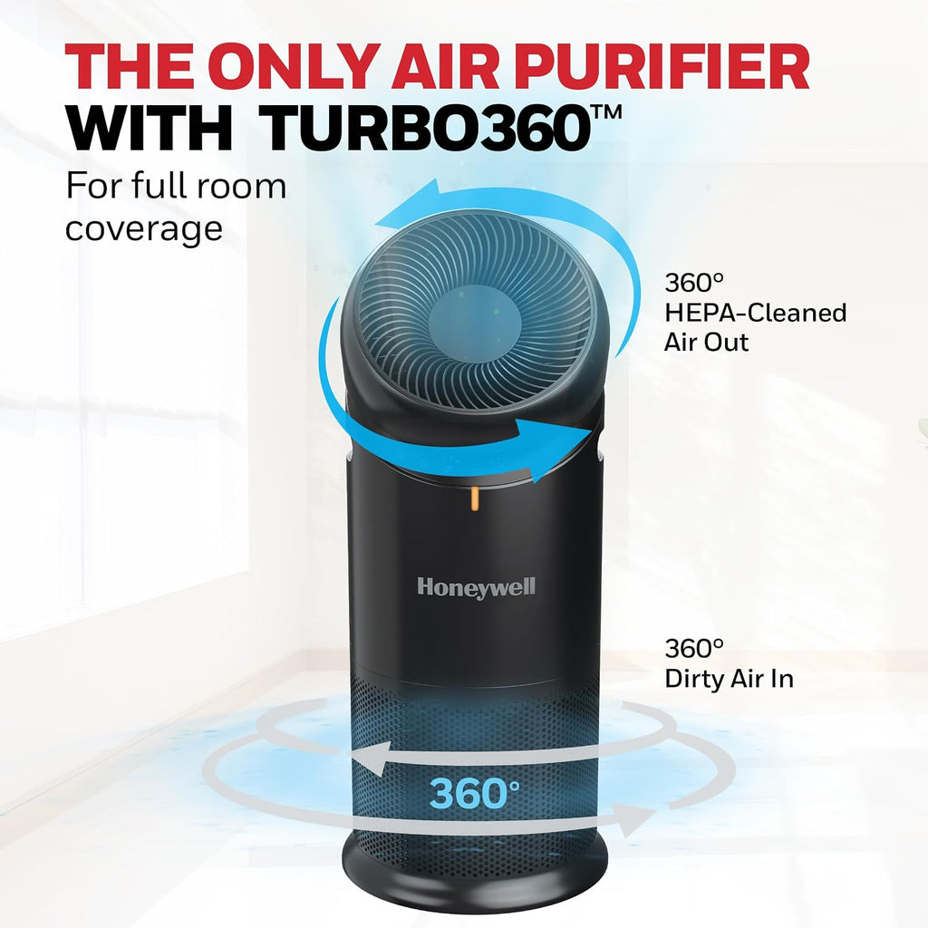Honeywell Allergen Plus™ 3-in-1 HEPA Air Purifier, Fan & Air Circulator, 1928 Ft² Rooms in 1 hour, Air Quality Sensor, Sleep Mode, Reduces Allergens, Pet Dander, and Odors, Black, HPA6000B