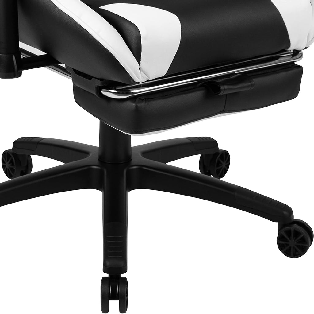 Flash Furniture Red Gaming Desk and Black Footrest Reclining Gaming Chair Set with Cup Holder and Headphone Hook