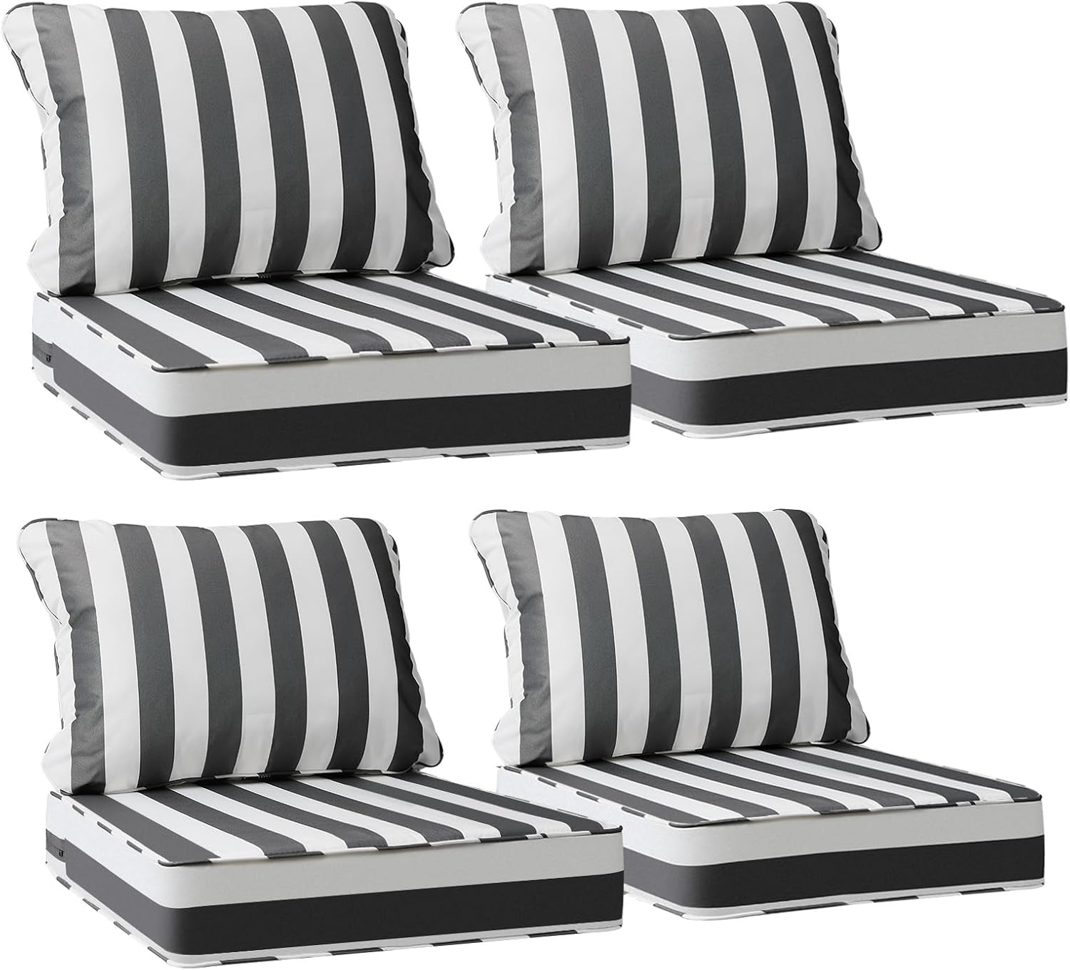 AAAAAcessories Outdoor Deep Seat Cushions, Waterproof, Fade-Resistant Patio Furniture Replacement Cushions, 24' x 24' x 5', Set of 4, Gray Cabana Stripe