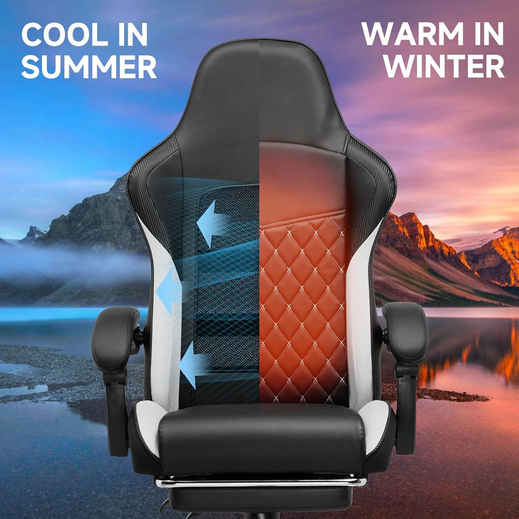 GTPLAYER Gaming Chair, High Back Leather Computer Game Chair with Footrest, Ergonomic Height Adjustable Office Chair with Removable Cover and Lumbar Support for Gaming and Work (WT,with Leather Cover)