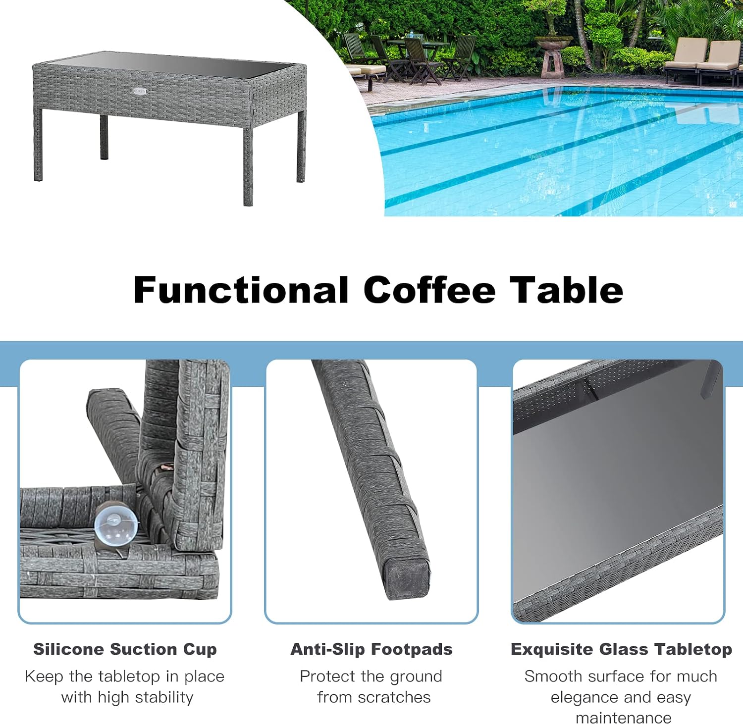 Tangkula 8 Piece Patio Furniture Set, Patiojoy Outdoor Wicker Conversation with Soft Cushion, Glass Tabletop, Solid Steel Frame, Sectional Sofa for Backyard, Poolside, Balcony