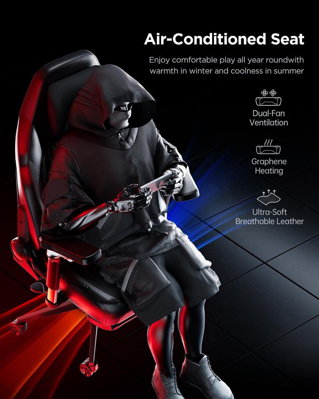 AutoFull M6 Gaming Chair, Ergonomic Office Chair with Ventilated Heating, AUTO Dynamic Tracking Lumbar Support, 6D Adjustable Armrests and Footrest (Black)