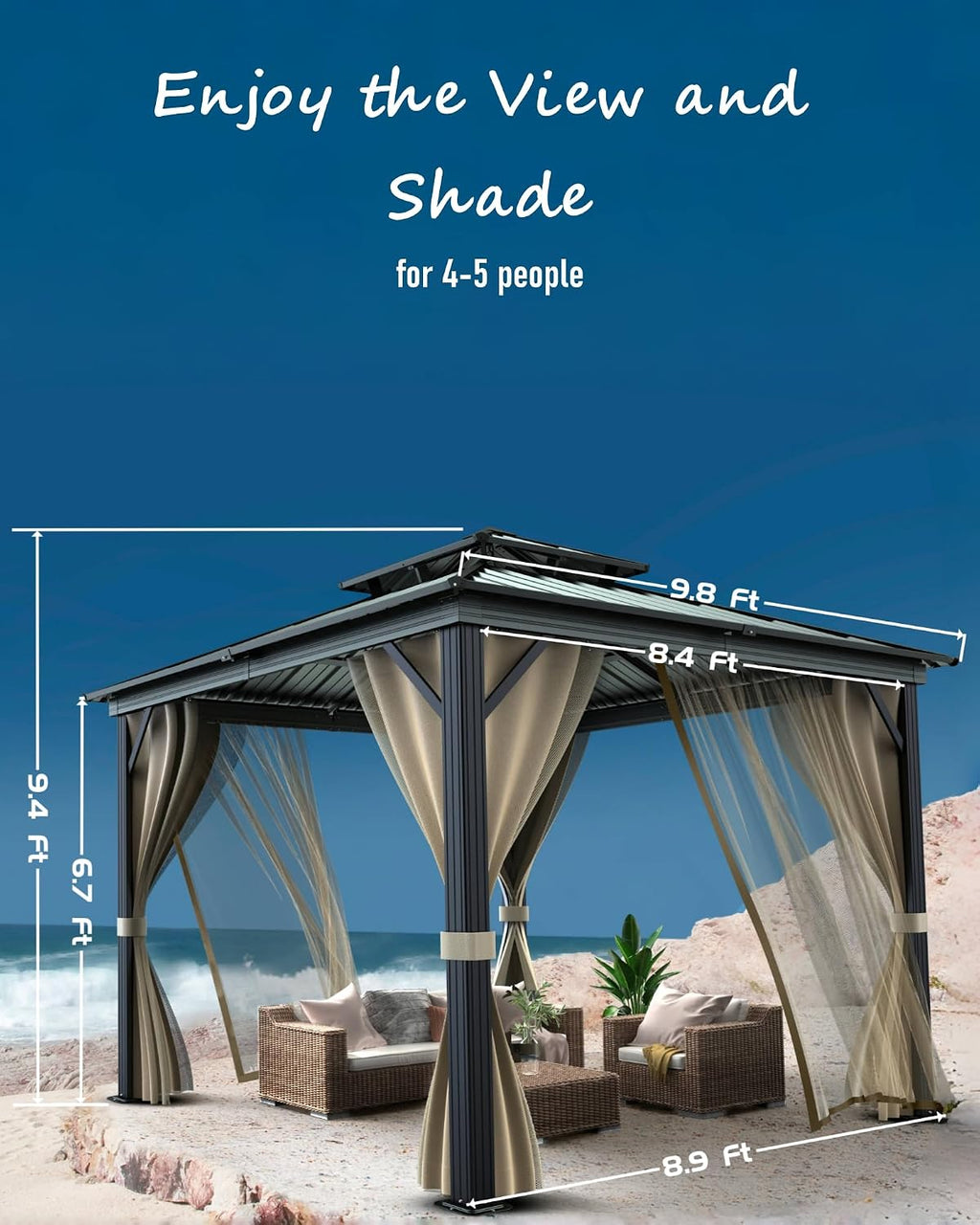 GarveeHome Outdoor Gazebo 10x10 Hardtop, Permanent Pavilion with Aluminum Frame, Double Roof, Mosquito Net & Privacy Curtains. Ideal Canopy Tent for Patio, Garden, Deck.Carpa para Patio for Parties
