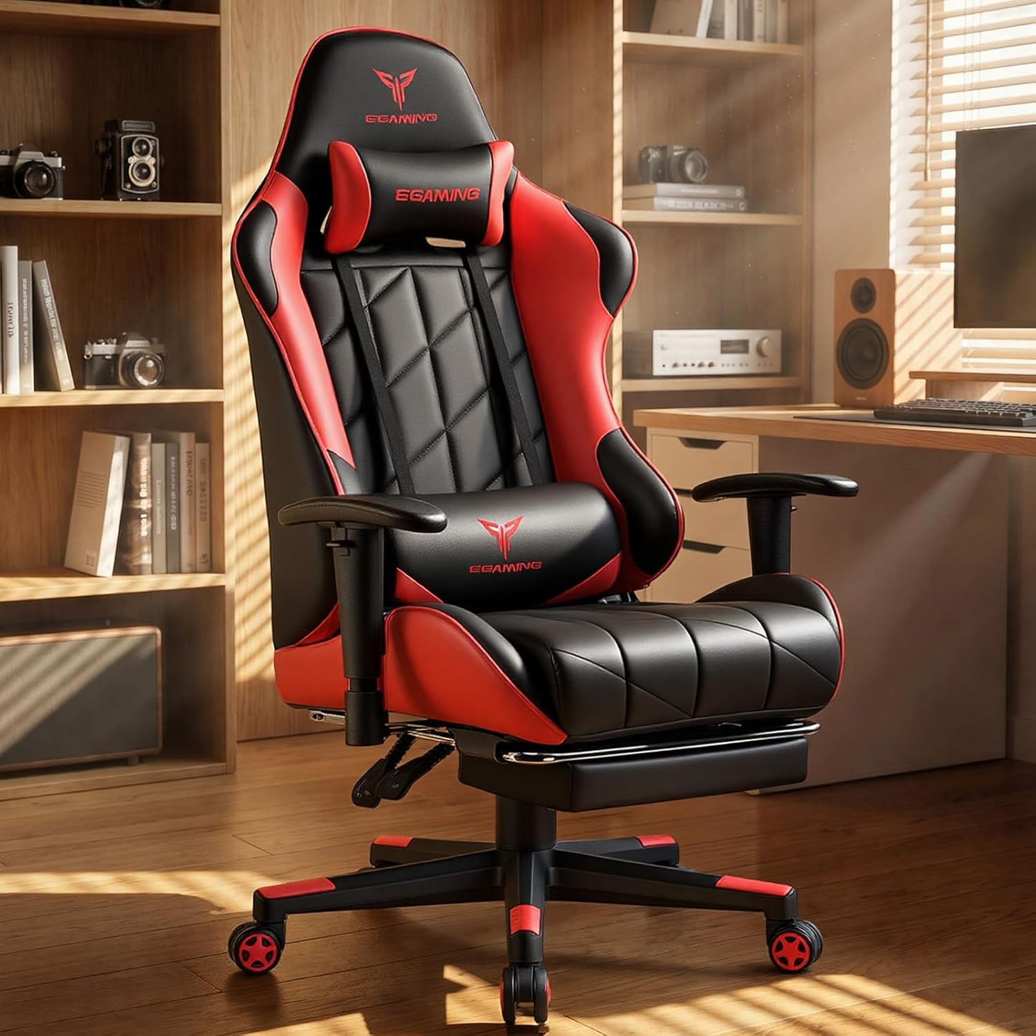 GTPLAYER Gaming Chair, Big and Tall Video Game Chair with High Back PU Leather, Home Office Ergonomic Computer Chair with Footrest, Adjustable Height, 360° Swivel Wheels for Adults and Teens