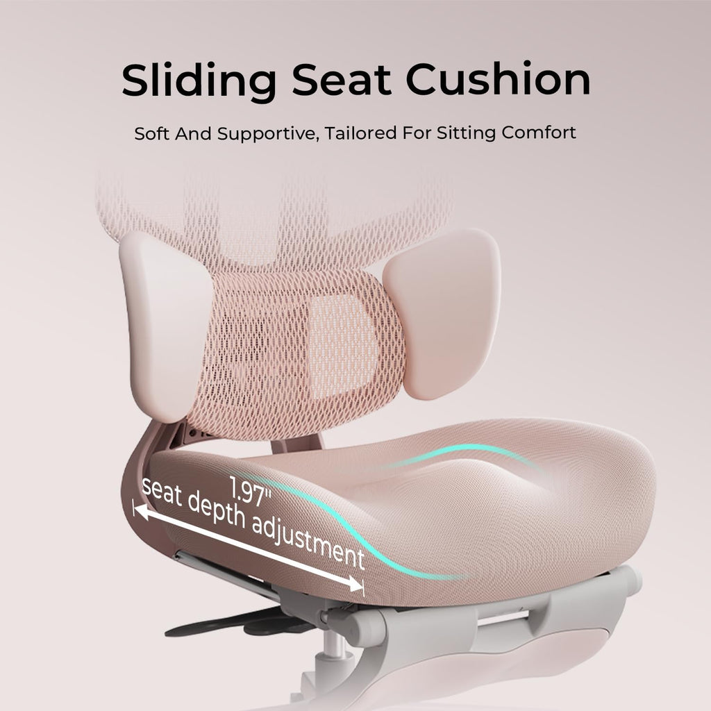 Hbada E3 Air Ergonomic Office Chair, Big and Tall Office Chair - with 3-Zone Dynamic Lumbar Support, 3D Adjustable Headrest, 4D Adjustable Armrests, Swivel, Pink(with Footrest)