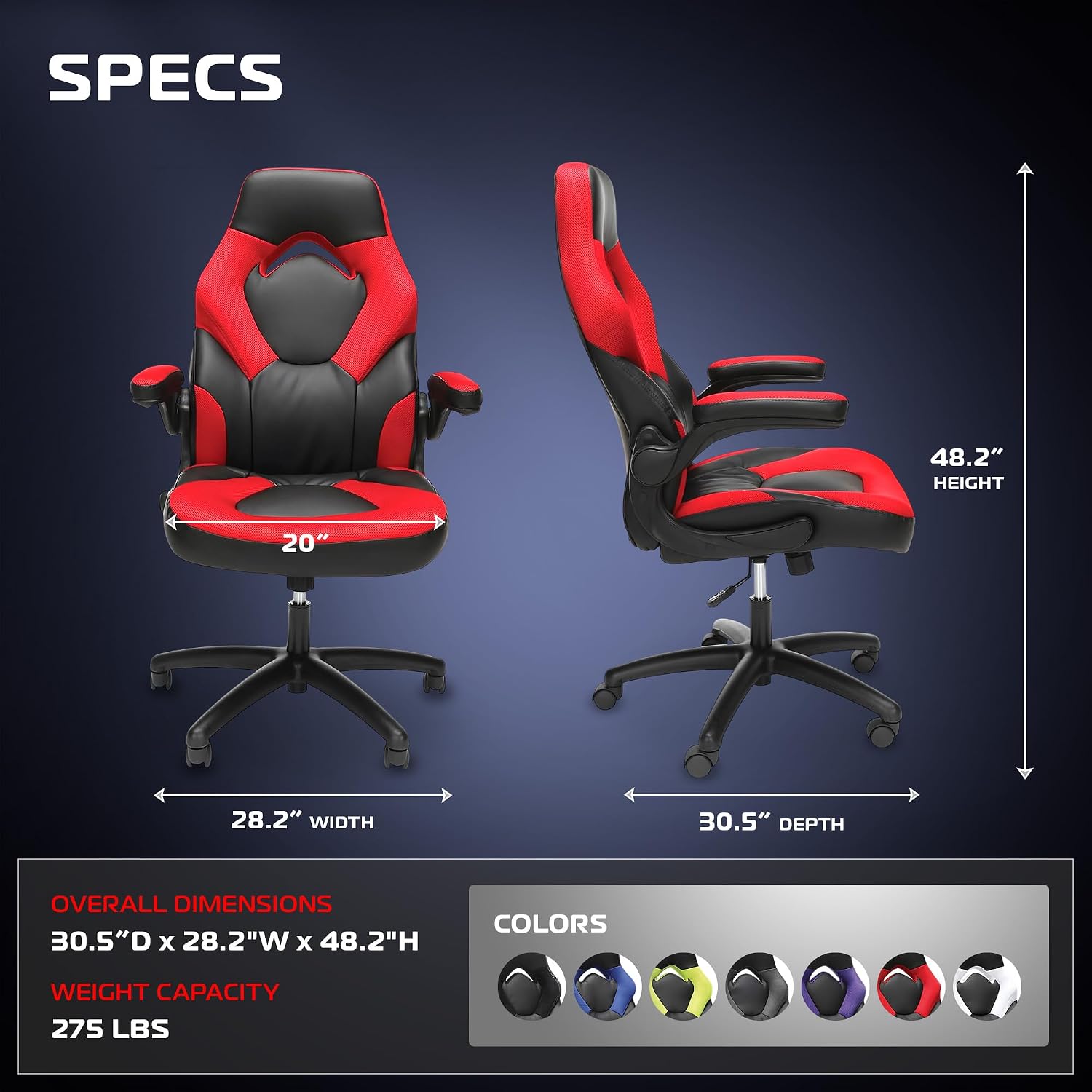 RESPAWN 3085 Ergonomic Gaming Chair for Adults, High Back Office Chair with Headrest and Flip Up Arms, Leather Racing Style Gaming Seat with Lumbar Support, Video Game Computer Desk Seat - Red