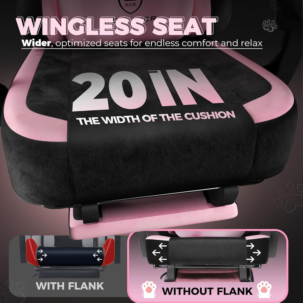 Pink Gaming Chair Cute with Cat Ears Ergonomic Computer Chair with Cat Embroidery Adjustable Memory Foam Lumbar Support and Headrest Comfortable Reclining Office Chair for Girls, Teens, Women