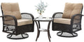 3 Pieces Patio Furniture Set, Outdoor Swivel Glider Rocker, Wicker Patio Bistro Set with Rocking Chair, Thickened Cushions and Table for Porch (Khaki)