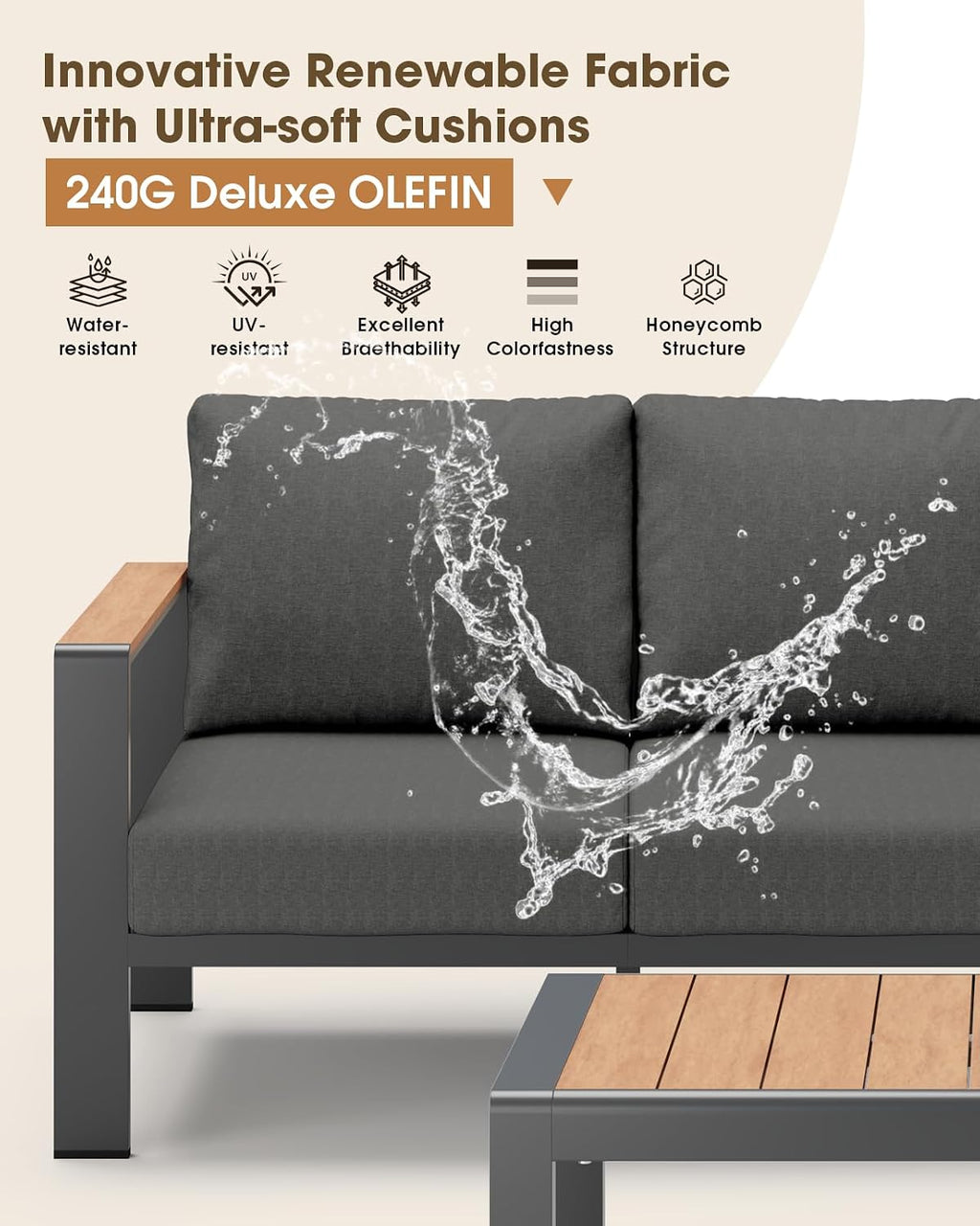 Aluminum Outdoor Patio Furniture 3 Seats, All-Weather Outdoor Patio Sofa with Washable Thick Cushion, Morden Patio Couch for Porch, Balcony, Deck, Yard, Graphite