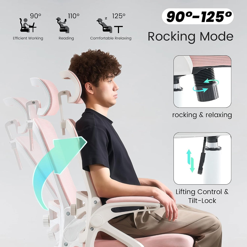 Fizzin Ergonomic Office Chair, 400 LBS Desk Chair with Adjustable Lumbar Support, High Back Breathable Mesh Computer Chair Rolling Work Swivel Task Chairs, Comfy Home Office Desk Chair (Pink)