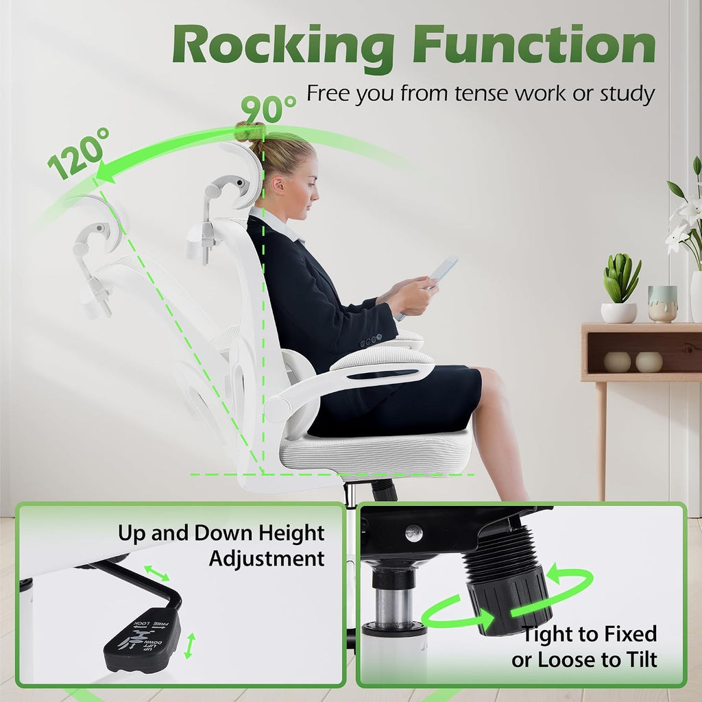 AreShark Office Chair Ergonomic Desk Chairs with Adjustable Lumbar Support& Headrest Hanger, High Back Breathable Mesh Chair with Wheels, Rolling Swivel Comfy Task Computer Chair for Home Work Gaming