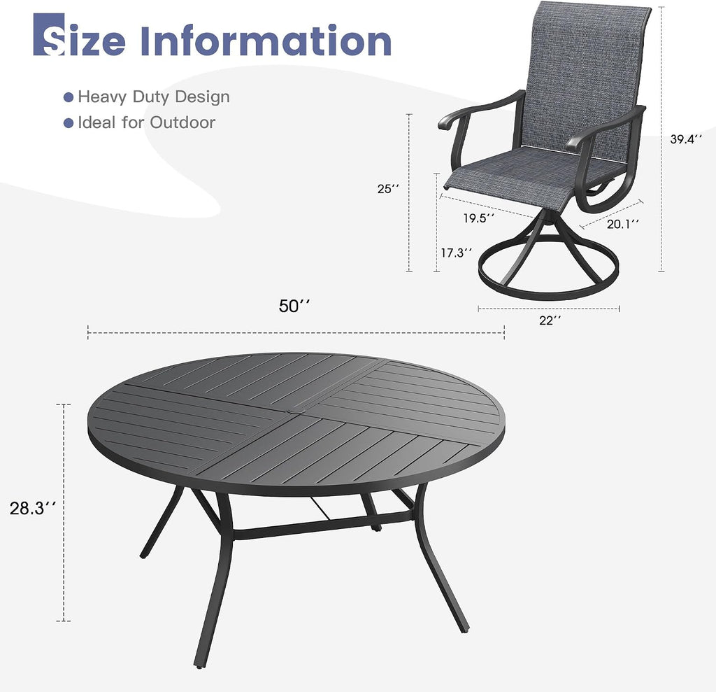 VICLLAX 7 Pieces Patio Dining Set, Patio Furniture Set of 6 Patio Swivel Dining Chairs and 50' Patio Spliced Round Tabletop, Dark Charcoal Chairs & Black Tabletop