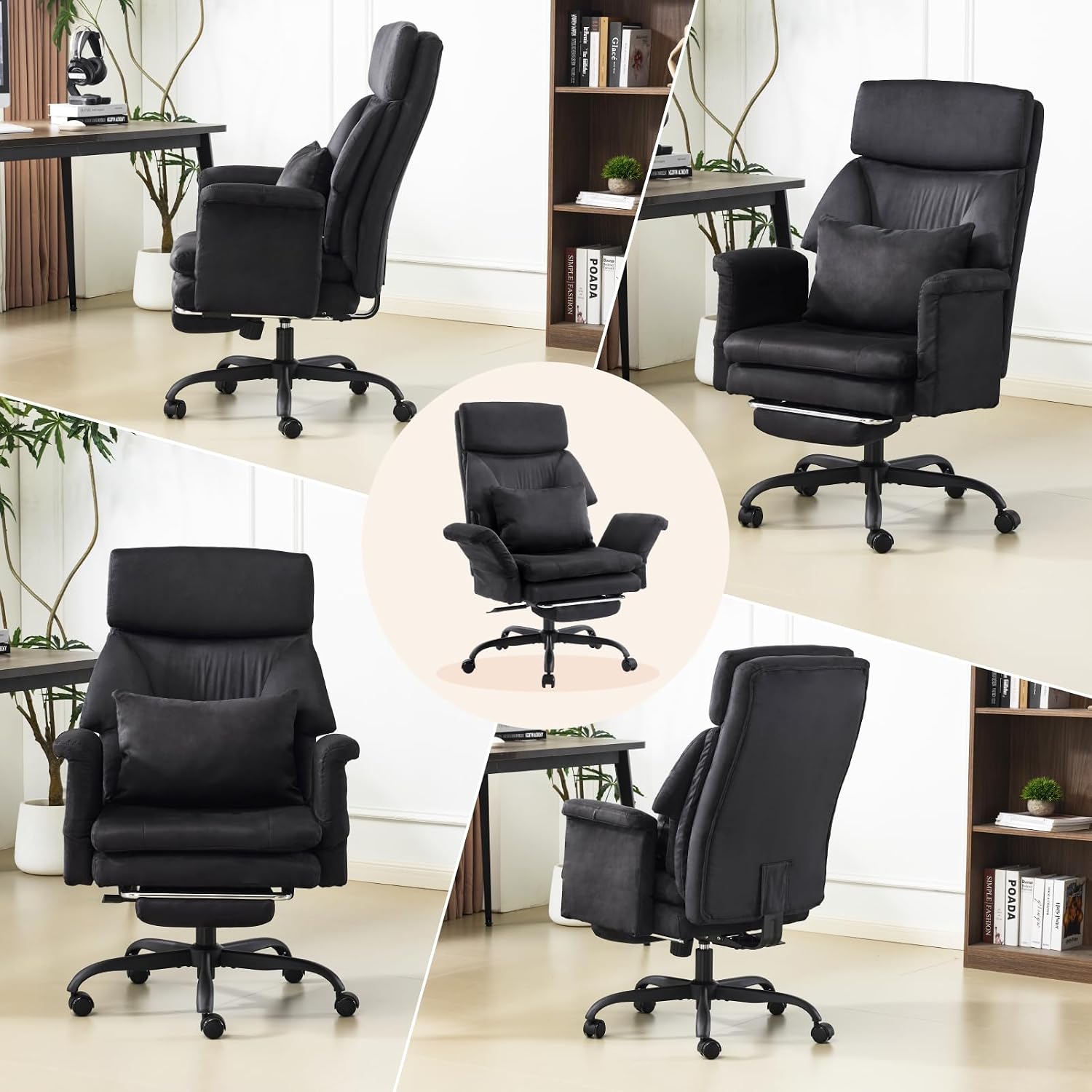 VINGLI 100-130° Reclining Tall Office Chair with Foot Rest & Adjustable Armrests, Ergonomic Criss Cross Chair with Wheels & Headrest, Comfy Wide-Seat Gamer Chair for the Heavy, Microfiber, Black