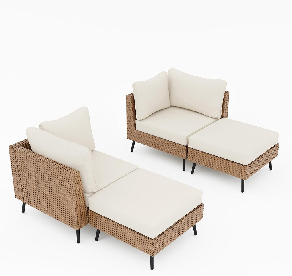 LAUSAINT HOME Outdoor Patio Furniture, 4 Piece Outdoor Sectional Sofa PE Rattan Wicker Patio Conversation Sets, All Weather Patio Furniture Set with Thick Cushions for Garden, Backyard(Beige)