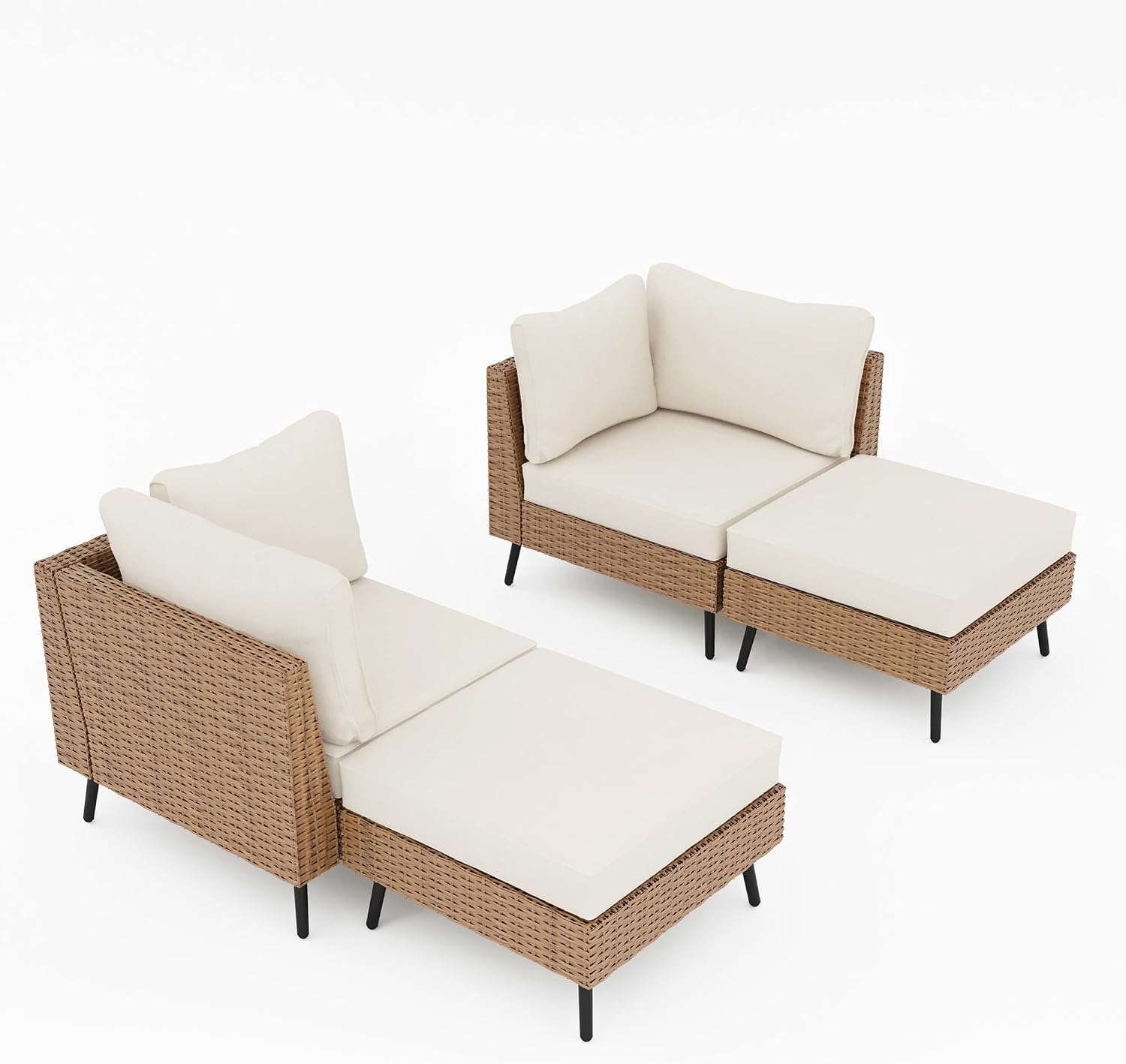 LAUSAINT HOME Outdoor Patio Furniture, 4 Piece Outdoor Sectional Sofa PE Rattan Wicker Patio Conversation Sets, All Weather Patio Furniture Set with Thick Cushions for Garden, Backyard(Beige)