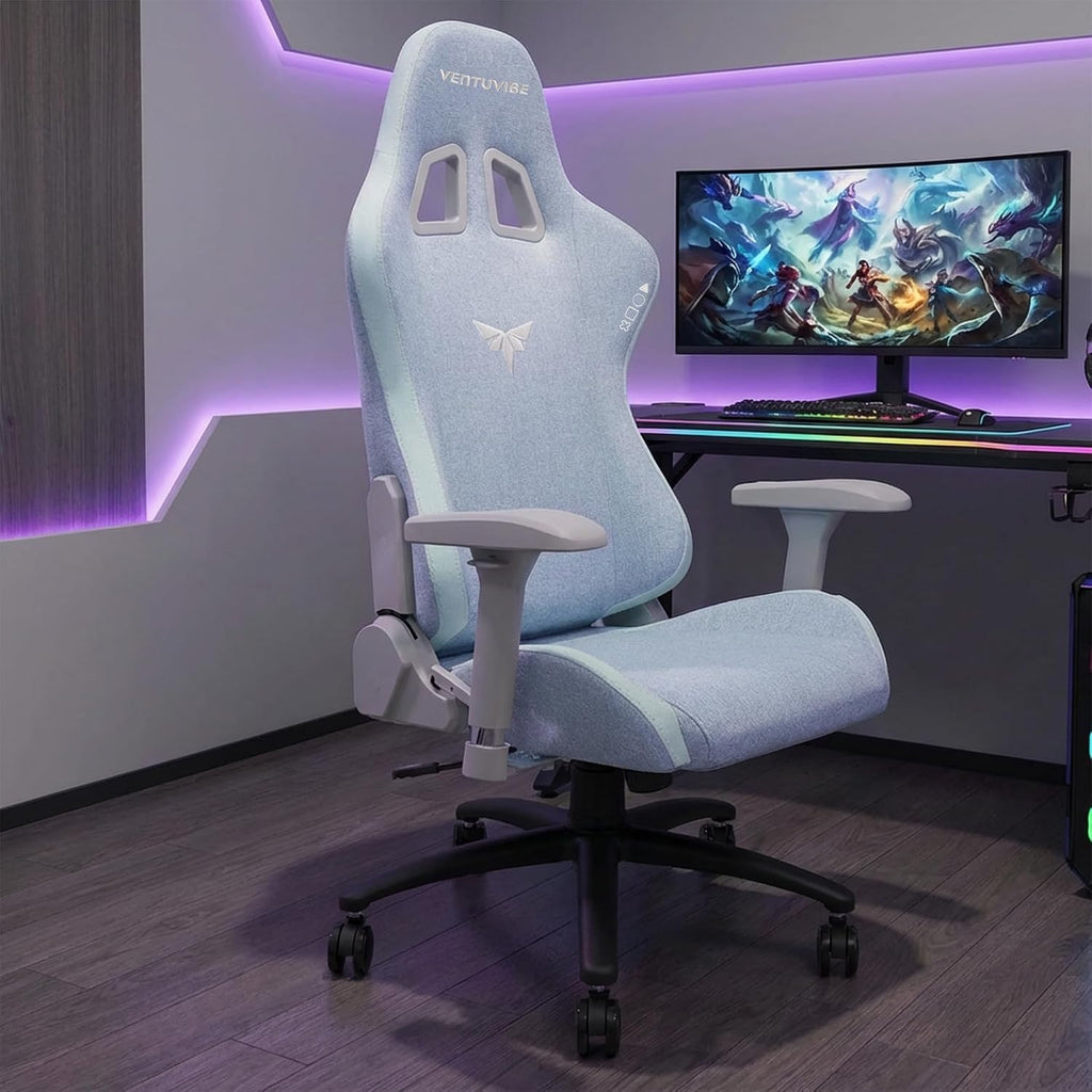 Gaming Chair 4D Adjustable Armrests - 155° Reclining & 320lb Capacity, High Back Ergonomic Computer Chair with Lumbar Support, Fabric Office Chair for Adults (Blue)