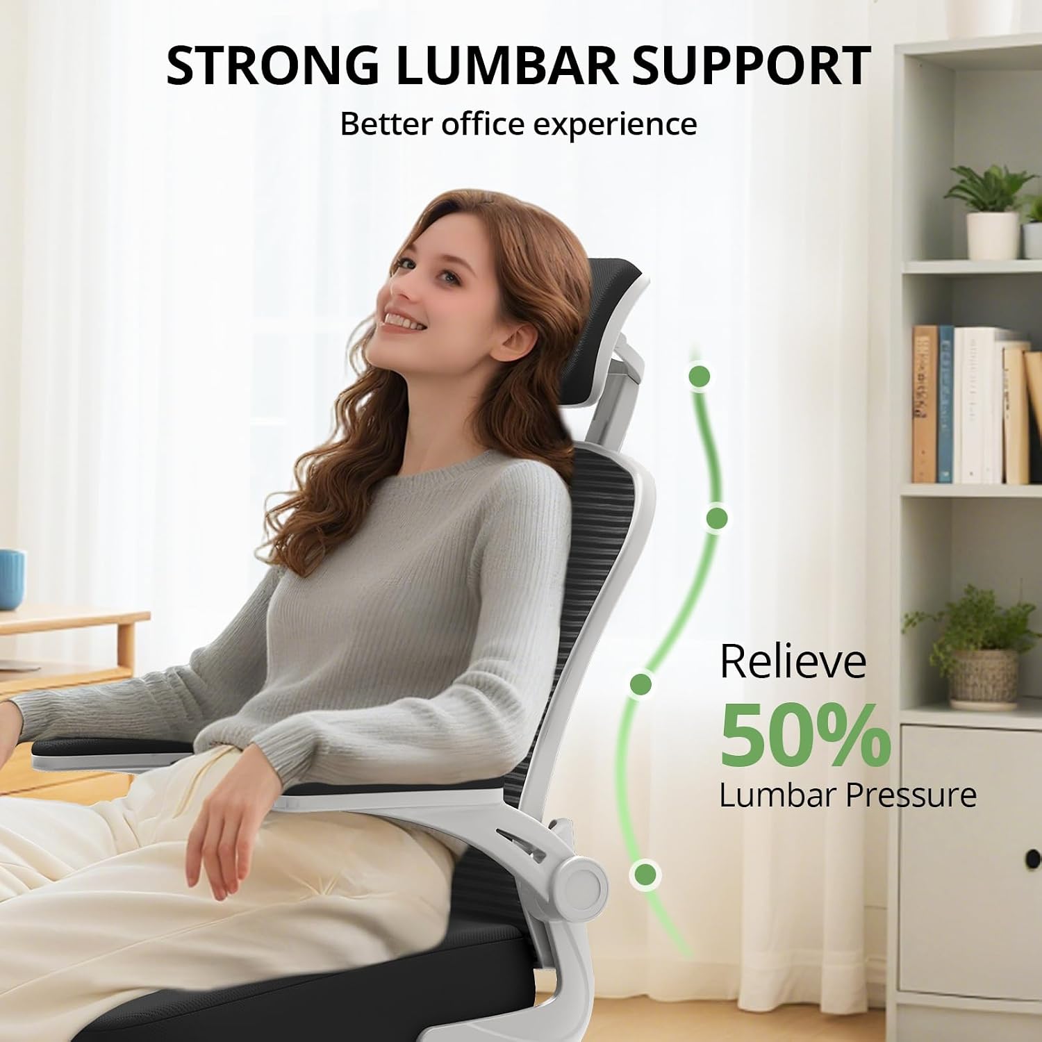 Office Chair Ergonomic Desk Chair, 330LBS Capacity, High Back Computer Design for Long Hours Comfort, Rolling Swivel for Home Office, Flip-up Armrests, Grey Black