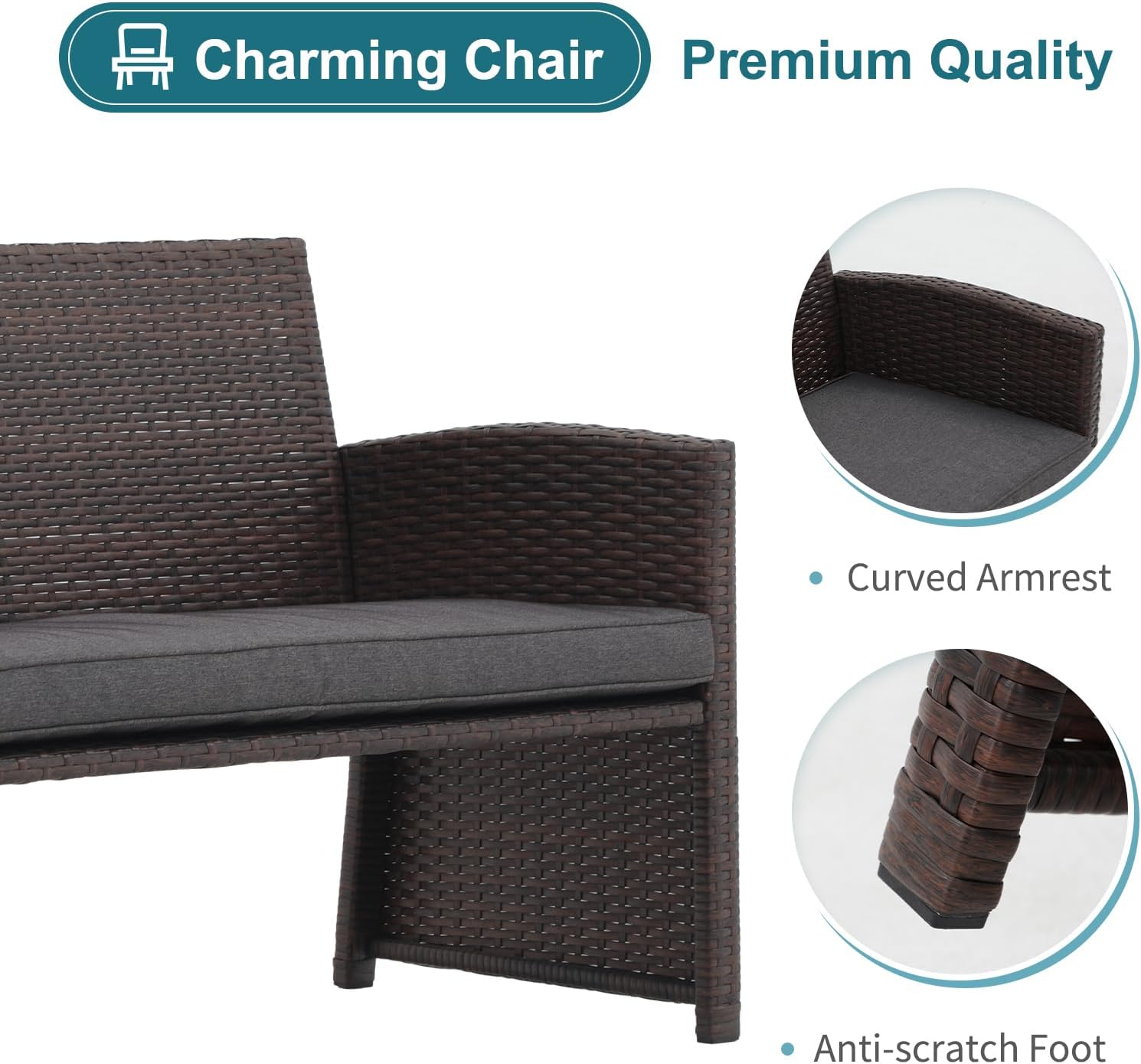 OC Orange-Casual Outdoor Loveseat 3 Piece Patio Furniture Set Outdoor Conversation Set All-Weather Wicker Love Seat with Ottoman/Side Table, Brown Rattan, Dark Grey