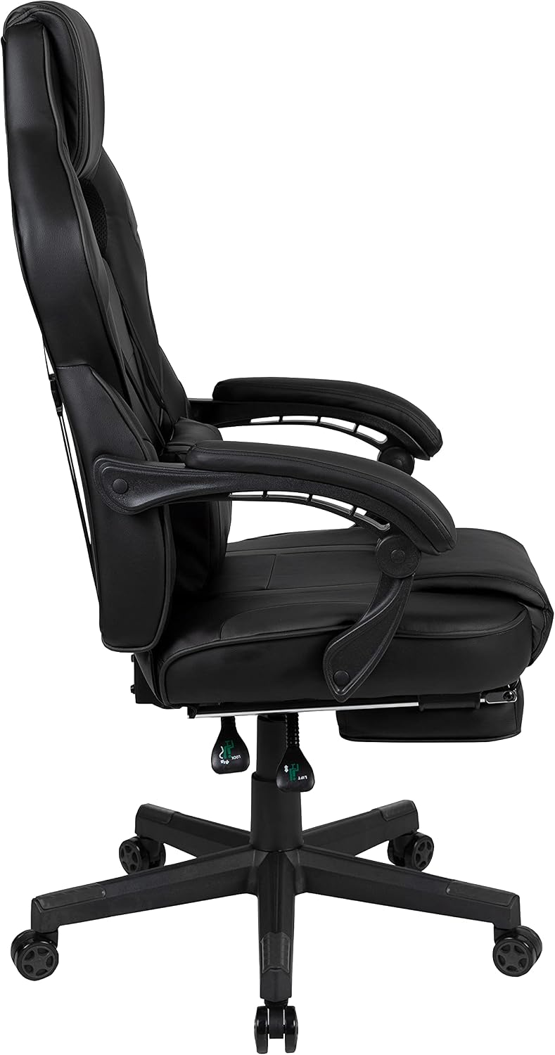 EMMA + OLIVER Black Ergonomic Gaming Chair -Recline Back/Arms, Footrest, Massaging Lumbar