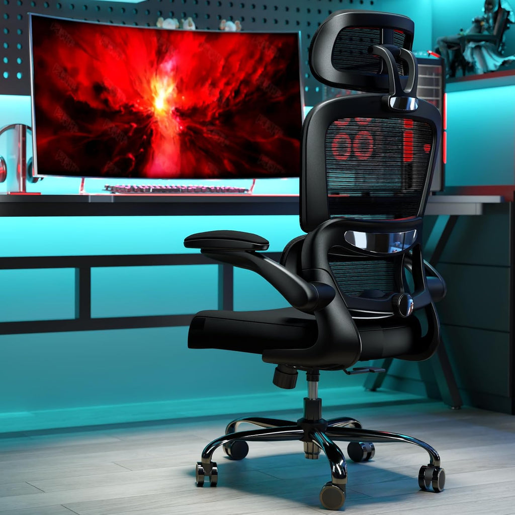 TRALT Office Chair Ergonomic Desk Chair, 330 LBS Home Mesh Office Desk Chairs with Wheels, Comfortable Gaming Chairs Black, Pack of 4