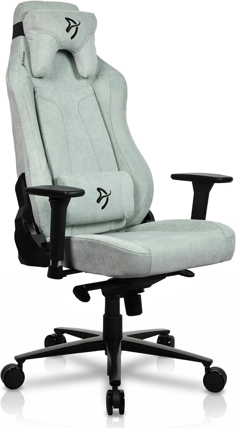 Arozzi Vernazza Gaming Chair - Soft Fabric Gaming Chairs for Adults Adjustable Height, Large Spacious Seat & Backrest with Support Pillows - Swedish Design Home Office Computer Chairs, Pearl Green
