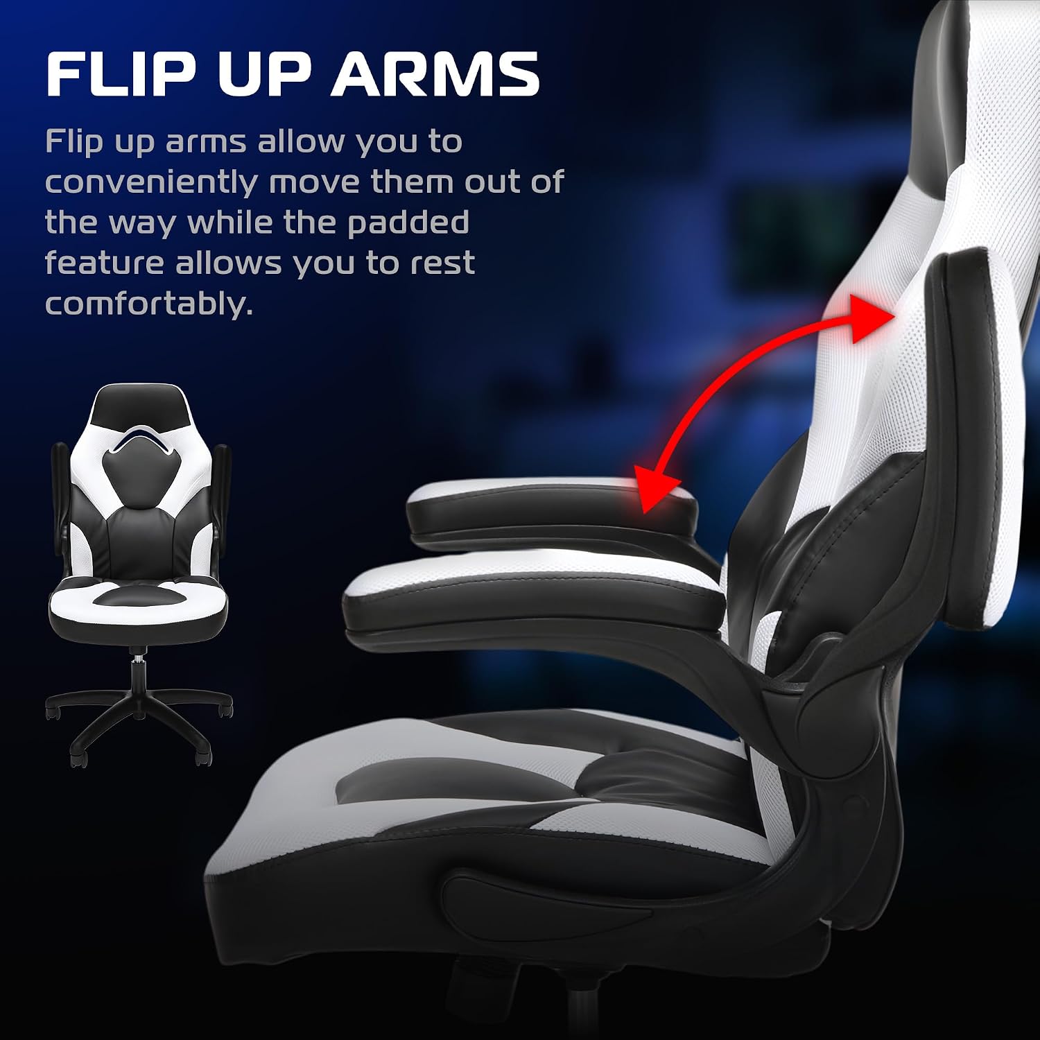 RESPAWN 3085 Ergonomic Gaming Chair for Adults, High Back Office Chair with Headrest and Flip Up Arms, Leather Racing Style Gaming Seat with Lumbar Support, Video Game Computer Desk Seat - White