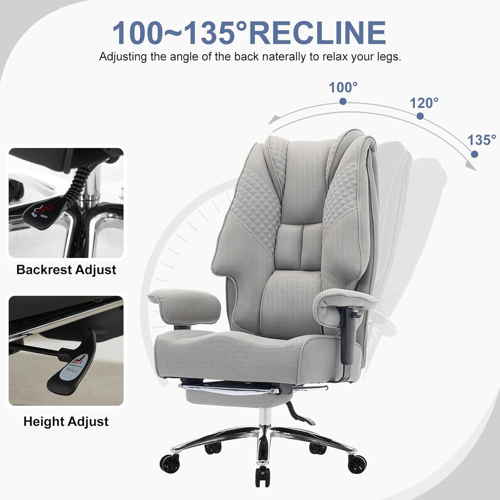EXCEBET Big and Tall Office Chair 400lbs Wide Seat, Leather High Back Executive Office Chair with Foot Rest, Ergonomic Chairs Lumbar Support for Lower Back Pain Relief (Mesh Dove Grey)