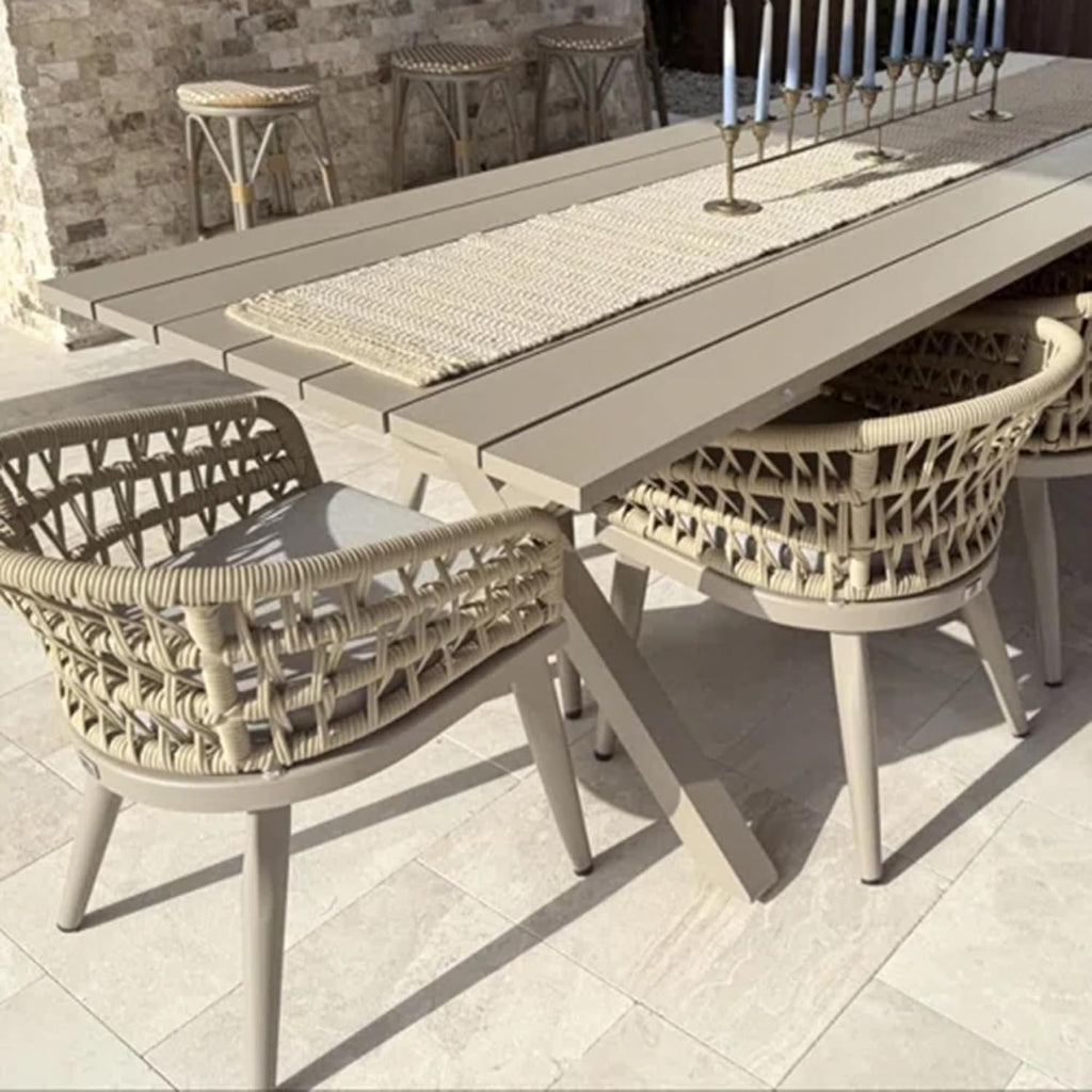 PURPLE LEAF 9 Pieces Outdoor Dining Set All-Weather PE Rattan Outdoor Patio Furniture Set with All Aluminum Frame Rectangular Table and Chairs Set for Lawn Garden Backyard Deck, Champagne
