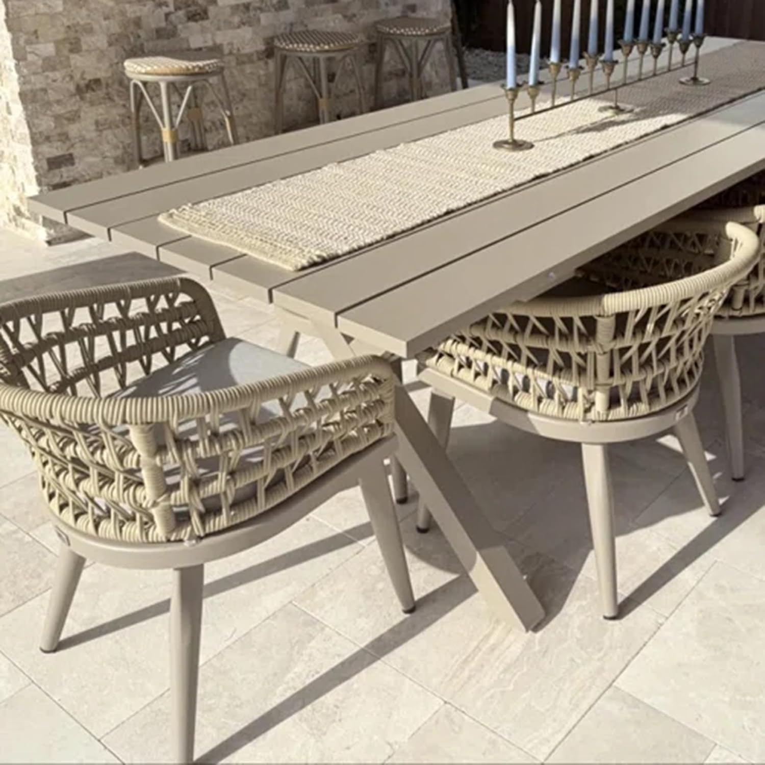 PURPLE LEAF 9 Pieces Outdoor Dining Set All-Weather PE Rattan Outdoor Patio Furniture Set with All Aluminum Frame Rectangular Table and Chairs Set for Lawn Garden Backyard Deck, Champagne