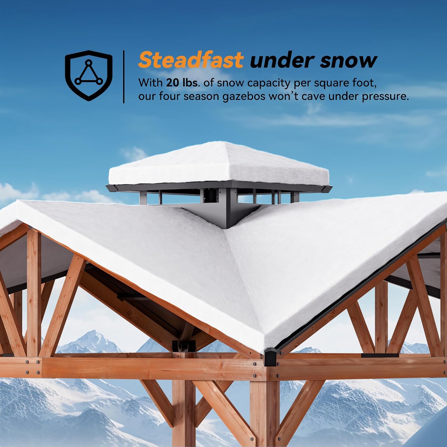 Modern Shade Cedar Wood Gazebo 12' x 12', Heavy Duty Hardtop Gazebo with Steel Roof, Water Resistant, Wind Resistant, Solid Wood Framed Pavilion, Perfect for Your Permanent Outdoor Pavilion