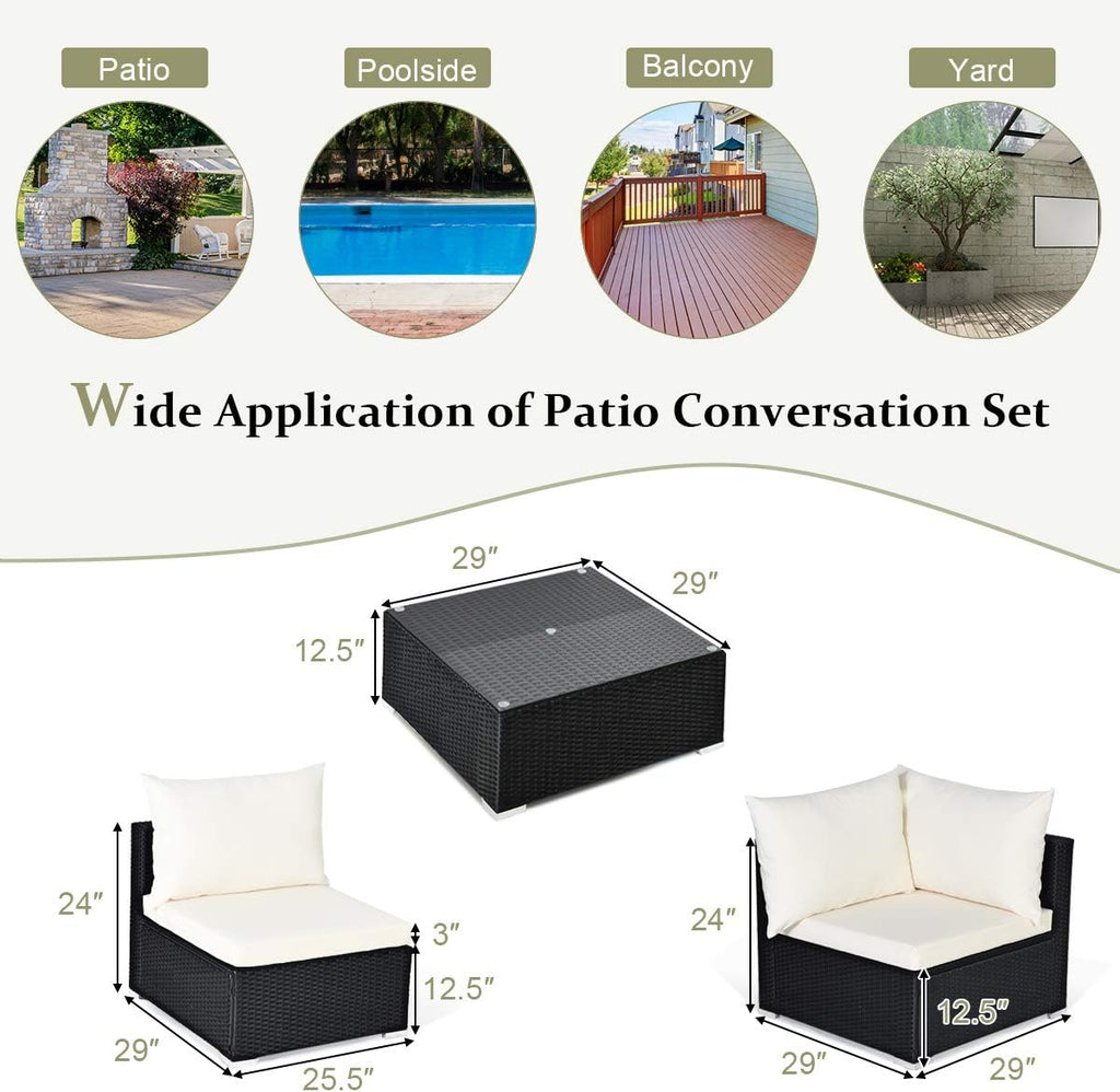 Tangkula 7-Piece Patio Furniture Set, Outdoor Sectional Sofa w/Pillows & Cushions, Wicker Conversation Set with Coffee Table & Tea Table for Garden & Lawn (Beige)