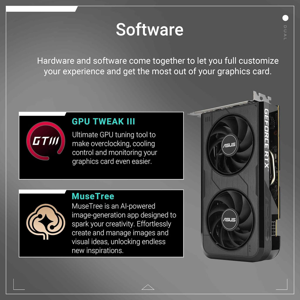 ASUS Dual GeForce RTX™ 5050 8GB GDDR6 (PCIe 5.0, 8GB GDDR6, DLSS 4, HDMI 2.1b, DisplayPort 2.1b, 2-Slot, Axial-tech Fan Design, 0dB Technology, Dual BIOS and More)