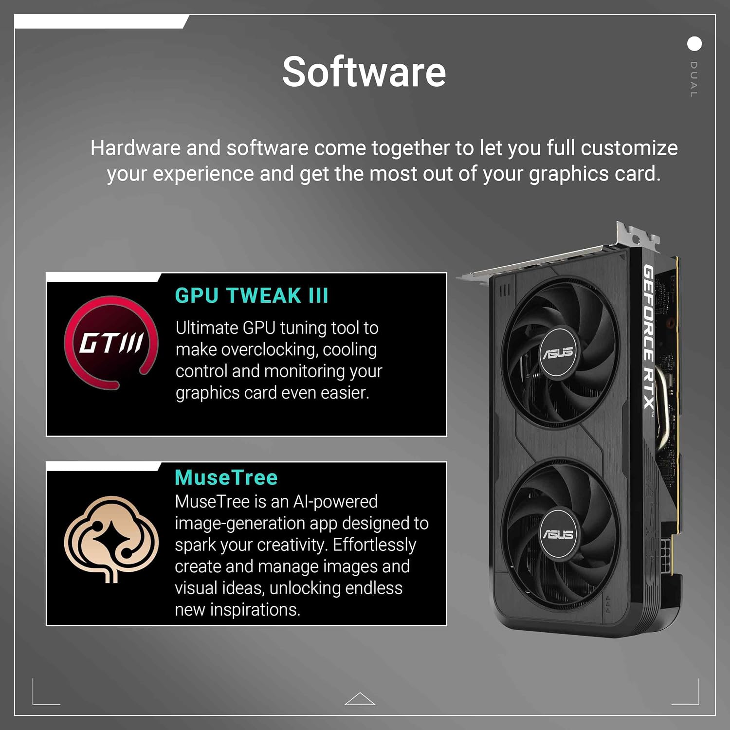 ASUS Dual GeForce RTX™ 5050 8GB GDDR6 (PCIe 5.0, 8GB GDDR6, DLSS 4, HDMI 2.1b, DisplayPort 2.1b, 2-Slot, Axial-tech Fan Design, 0dB Technology, Dual BIOS and More)