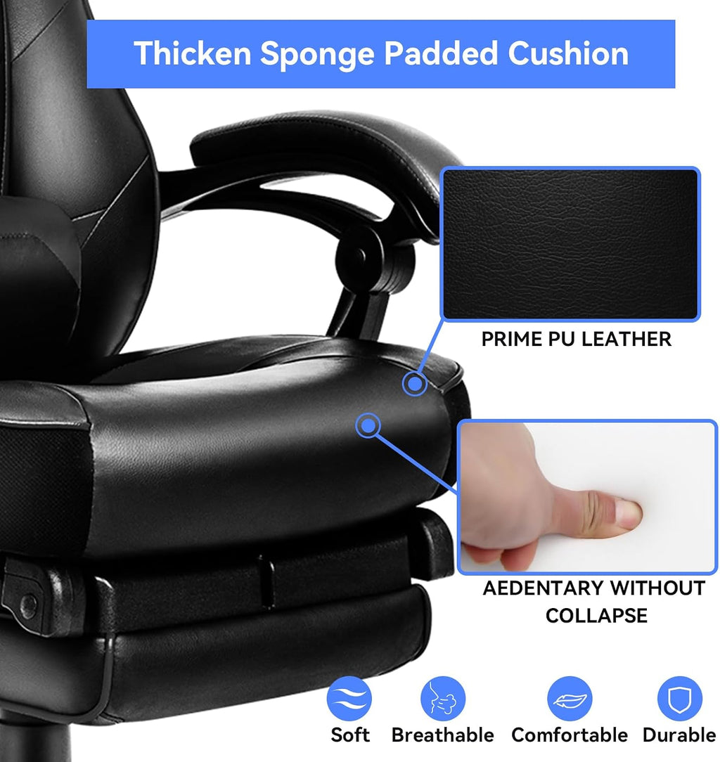 ELECWISH Gaming Chair, Reclining Computer Chair with Footrest and Lumbar Support, High Back Ergonomic for Adults with Headrest PU Leather