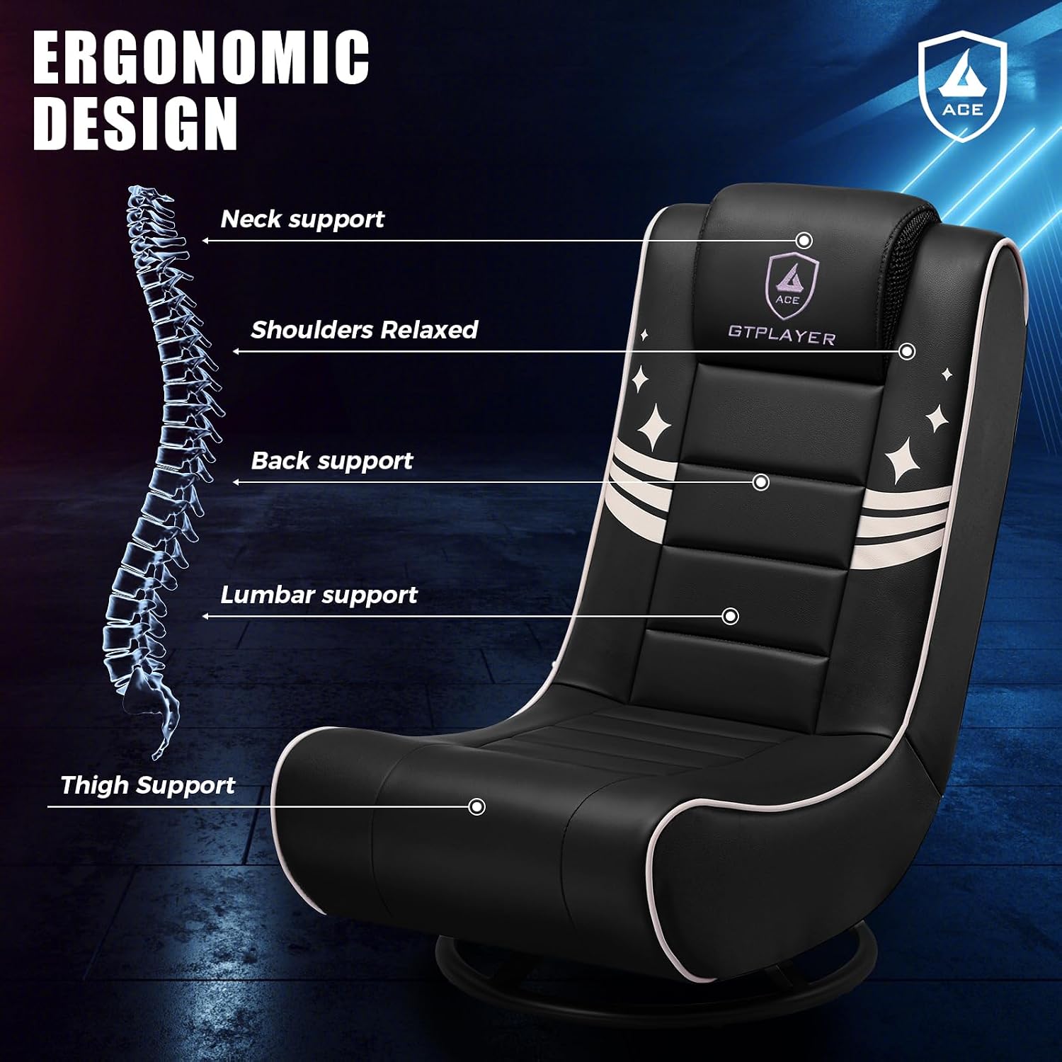 GTPLAYER Floor Gaming Chair Foldable Swivel Floor Chairs for Kids Boys Comfy Video Game Seat with 360° Multipurpose for Gamers, Bedroom or Game Room (Gold Star Pattern)