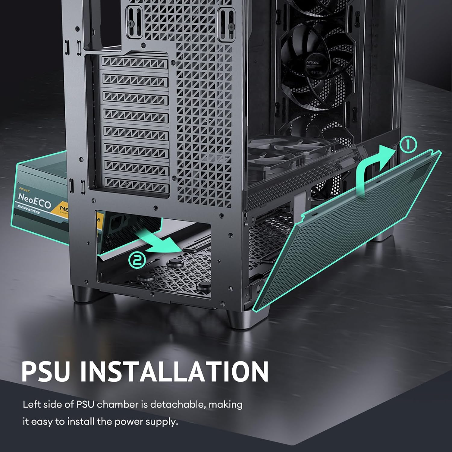 Antec Flux Pro White, 6 x PWM Fans Included, High-Airflow Front Panel with Birch Wood, iShift PSU 90° Mount, USB3.0 x 2, Type-C, 420mm Radiator Support, Temp. Display, Full-Tower E-ATX PC Case