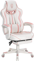 Vonesse Gaming Chair for Girls, Pink Computer Gaming Chairs for Adults, Reclining Gamer Chair with Footrest with Massage, Ergonomic Home Office Chair High Back (White/Pink)