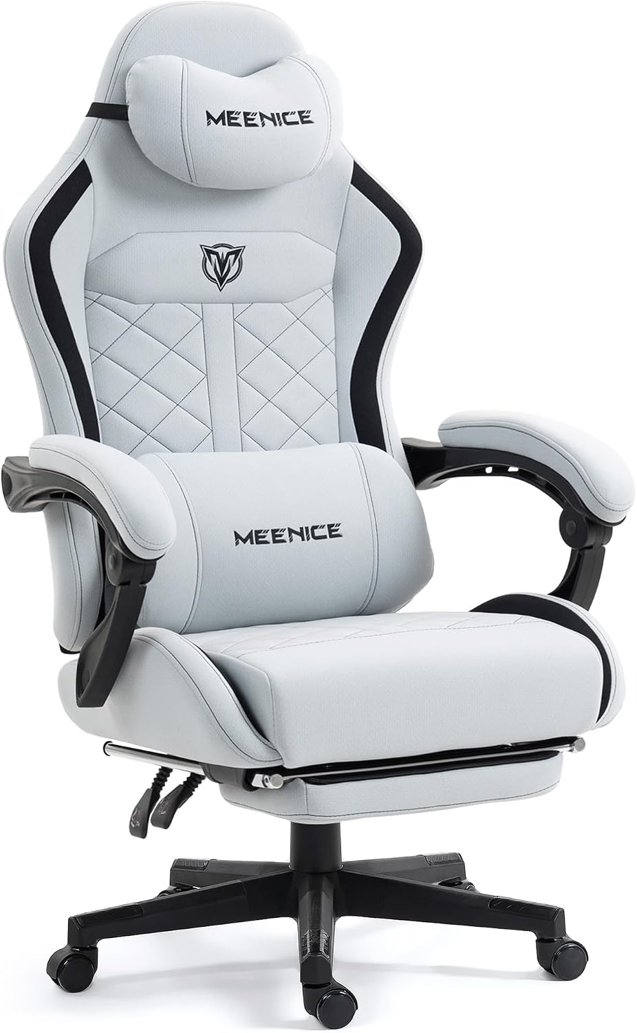Big and Tall Gaming Chair Fabric with Pocket Spring Cushion, High Back Heavy Duty Gaming Chairs for Adults with Massage Lumbar Support, Ergonomic Computer Chair with Footrest for 400LBS Gray