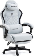 Big and Tall Gaming Chair Fabric with Pocket Spring Cushion, High Back Heavy Duty Gaming Chairs for Adults with Massage Lumbar Support, Ergonomic Computer Chair with Footrest for 400LBS Gray