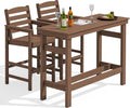 SERWALL Outdoor Bar Set - 2 Adirondack Bar Chairs & Bar Height Table with 1.6' Umbrella Hole, All-Weather HDPE Patio Furniture for Poolside, Backyard, Garden - Brown