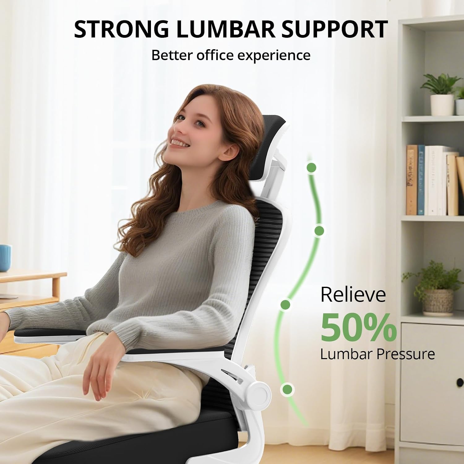 Office Chair Ergonomic Desk Chair, 330LBS Capacity, High Back Computer Design for Long Hours Comfort, Rolling Swivel Executive Task for Home Office with Flip-up Armrests(White Black)