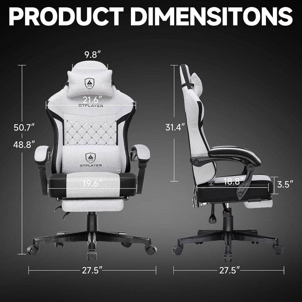 GTPLAYER Gaming Chair, Fabric Computer Office Chair with Pocket Spring Cushion, Ergonomic Office and Gaming, Video Gaming Chair with Linkage Armrests, High Back Desk Chair with Adjustable Recliner