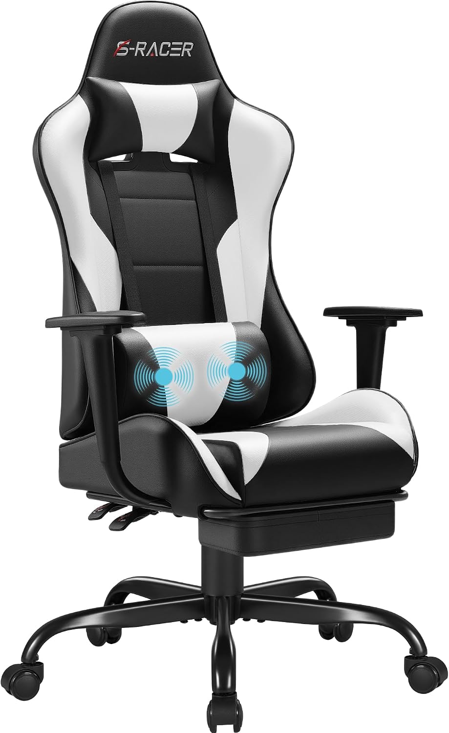 Homall Gaming Chairs, Computer Chair with Footrest and Massage Lumbar Support, Height Adjustable Game Chair with Headrest and Swivel Seat (White)