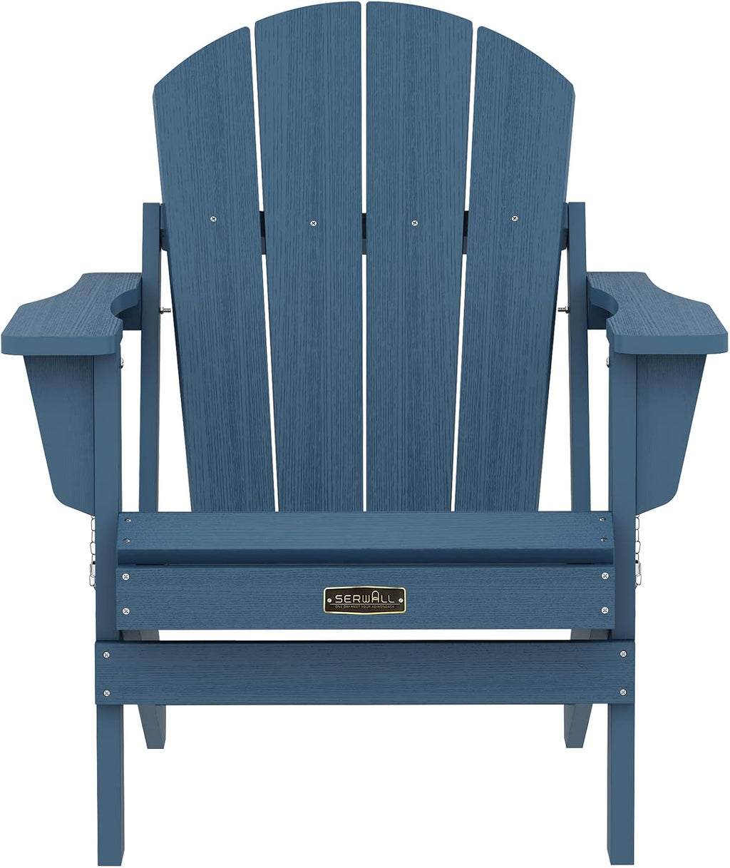 SERWALL Foldable Adirondack Chair Set of 2 for Patio Garden Outdoors Fire Pit-Blue