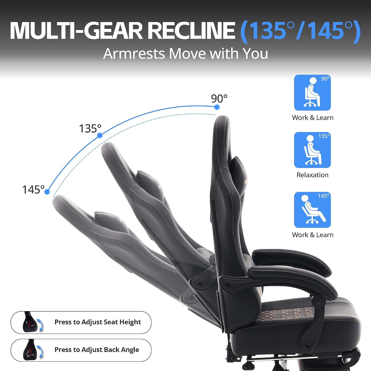 Gaming Chair Breathable Leather with Pocket Spring Cushion, Wide and High Ergonomic Office Chair with Headrest, Computer Gaming Chair with Footrest for Adult and Teen (Black Leather)