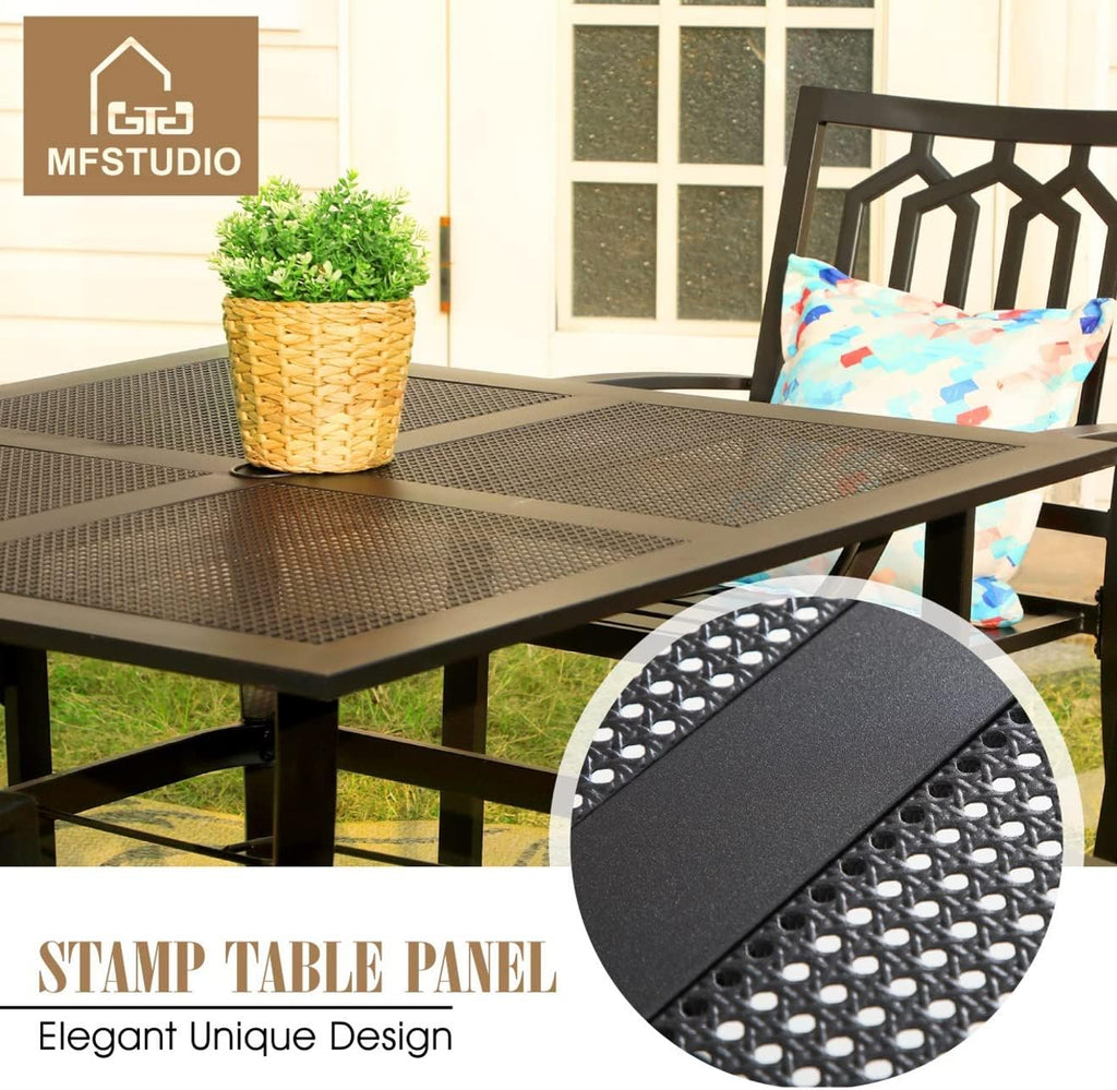 MFSTUDIO Patio Dining Set for 4, Outdoor Table and Chairs Set with Umbrella Hole, 5 Piece Metal Patio Furniture Set for Deck, Backyard, Poolside & Garden