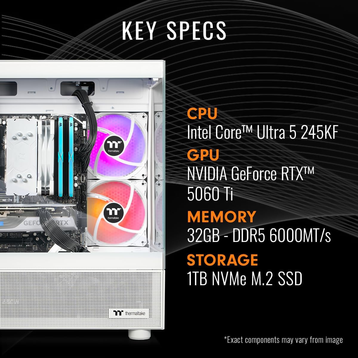 Thermaltake LCGS View u2460TS-170 Gaming Desktop (Intel® Core™ Ultra 5 245KF, ToughRam 32GB DDR5 6000MT/s RGB Memory, NVIDIA GeForce® RTX 5060 Ti, 1TB NVMe M.2, WiFi, Windows 11) V17S-B860-56T-LCS