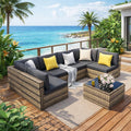 Pamapic 7 Piece Outdoor Sectional Sofa Set, All-Weather Patio Furniture with Washable Cushions, Waterproof Gray Rattan Wicker Conversation Set for Backyard, Poolside, Garden (Black Cushions)