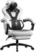 Dowinx Gaming Chair with Footrest,Big and Tall Game Chair for Heavy People, Gamer Chair with Massage Lumbar Support,Ergonomic Computer Gaming Chair for 200lbs (White)
